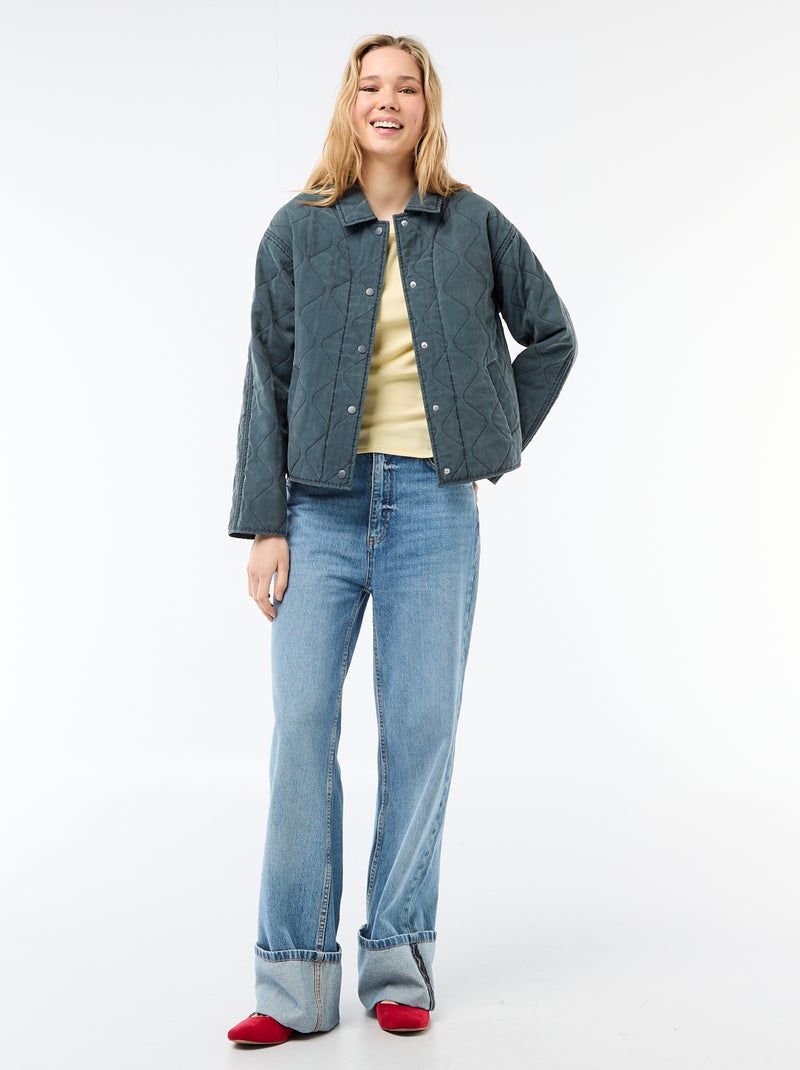 Veste matelassée unie avec col chemise Gris foncé/anthracite - Kiabi