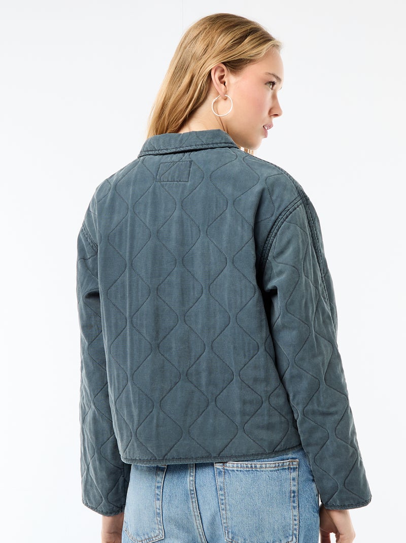 Veste matelassée unie avec col chemise Gris foncé/anthracite - Kiabi