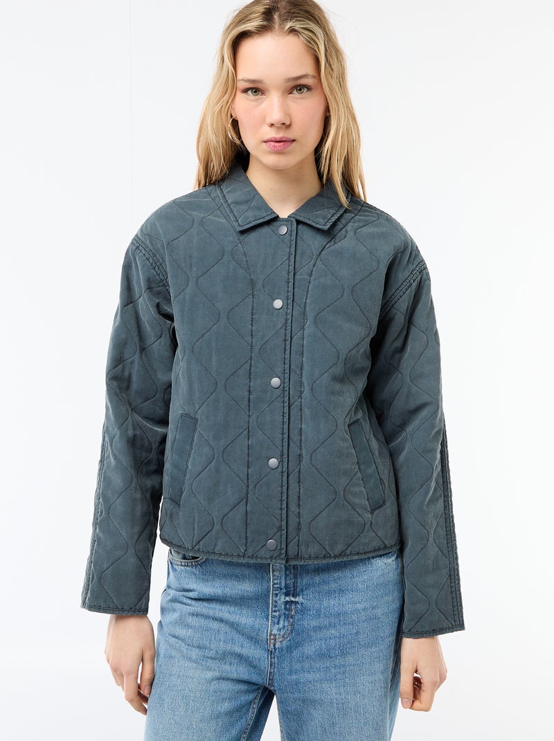 Veste matelassée unie avec col chemise Gris foncé/anthracite - Kiabi