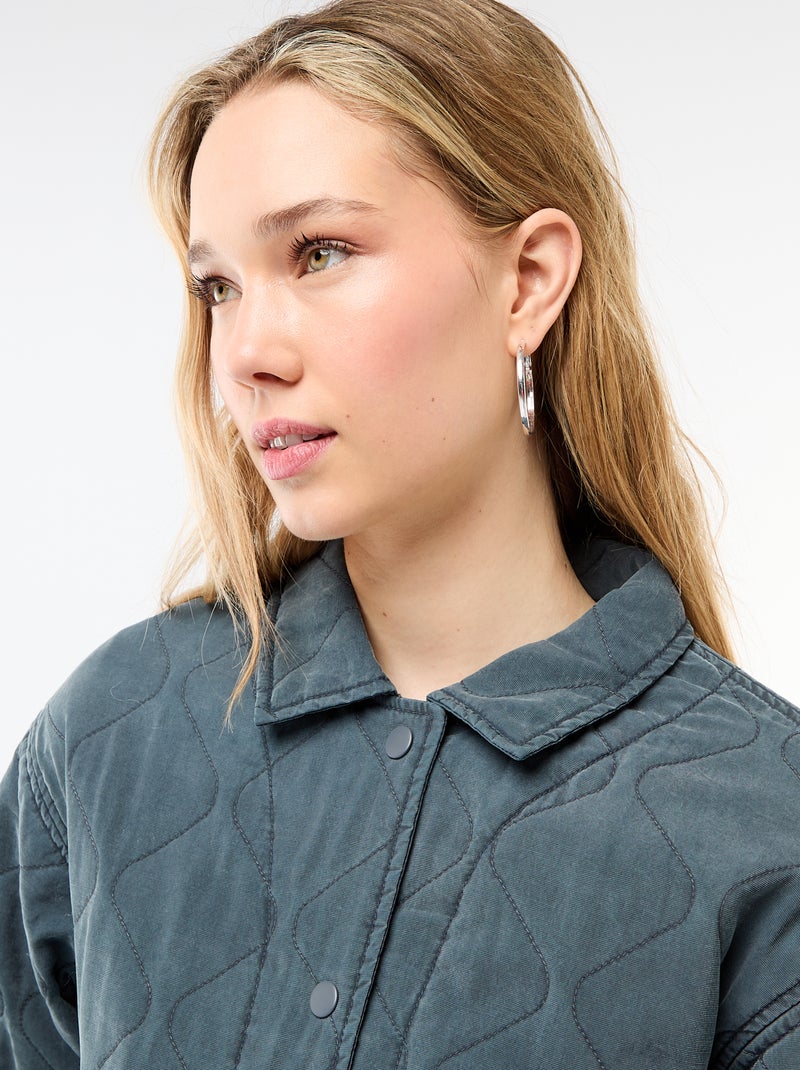 Veste matelassée unie avec col chemise Gris foncé/anthracite - Kiabi