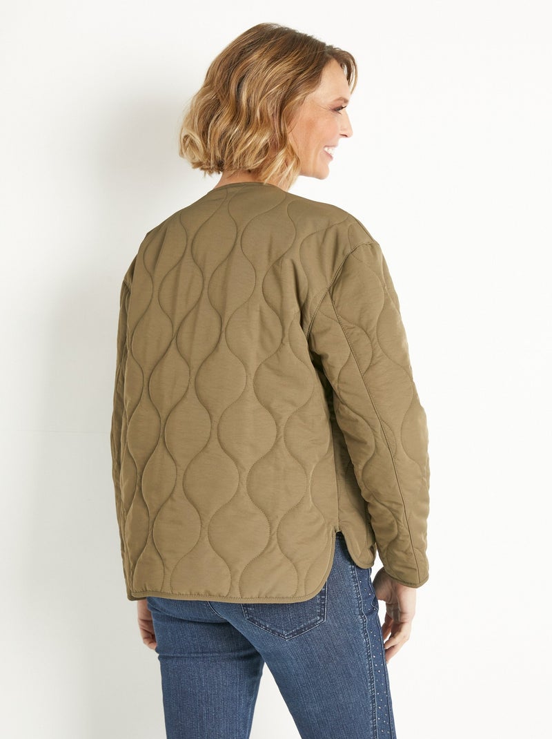Veste matelassée unie zippée surpiqures Kaki - Kiabi