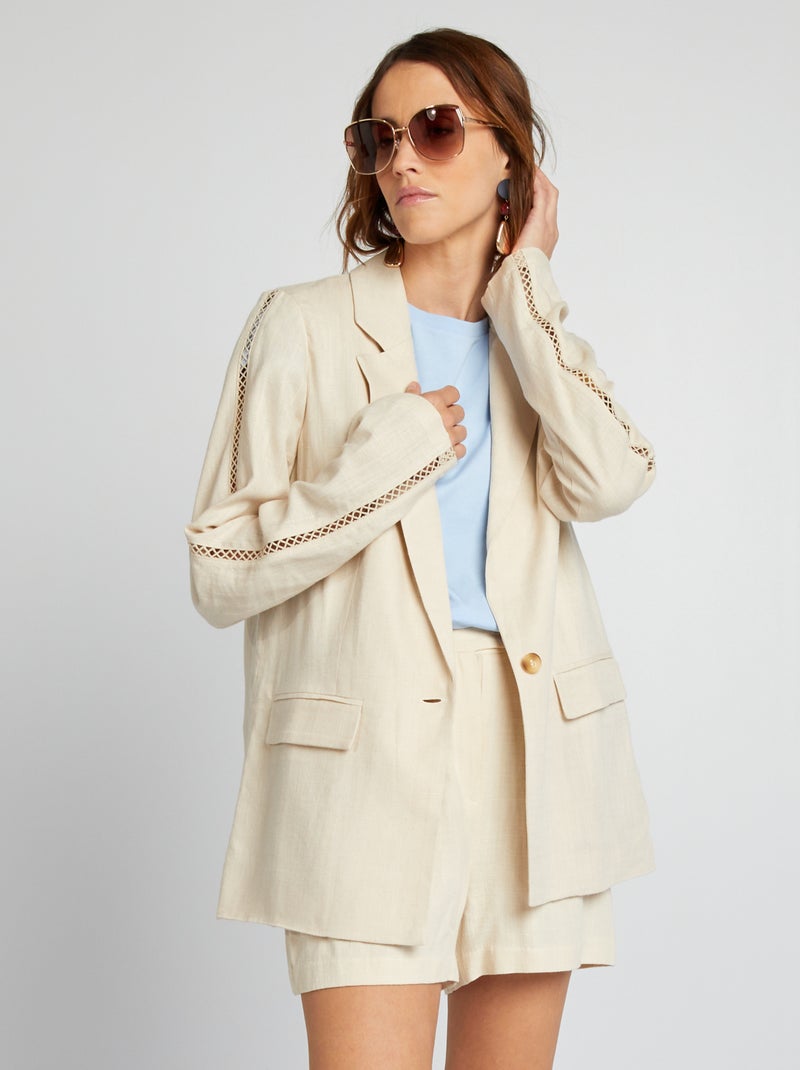 Veste mi longue avec manches ajourées Beige - Kiabi