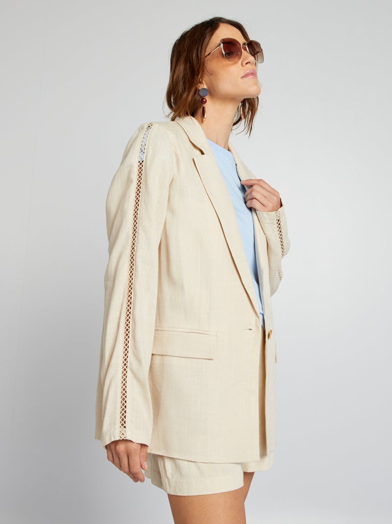 Veste mi longue avec manches ajourées Beige - Kiabi