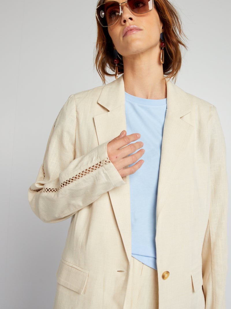 Veste mi longue avec manches ajourées Beige - Kiabi