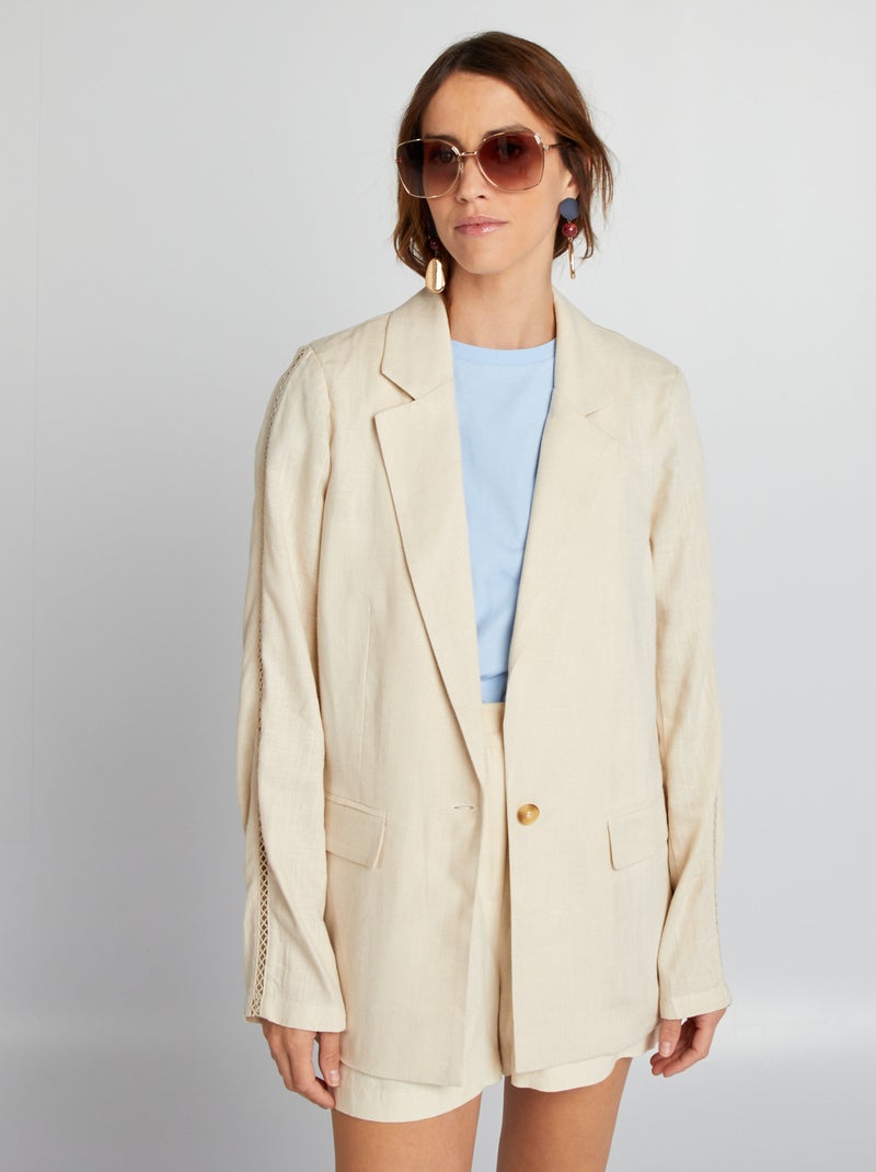 Veste mi longue avec manches ajourées Beige - Kiabi