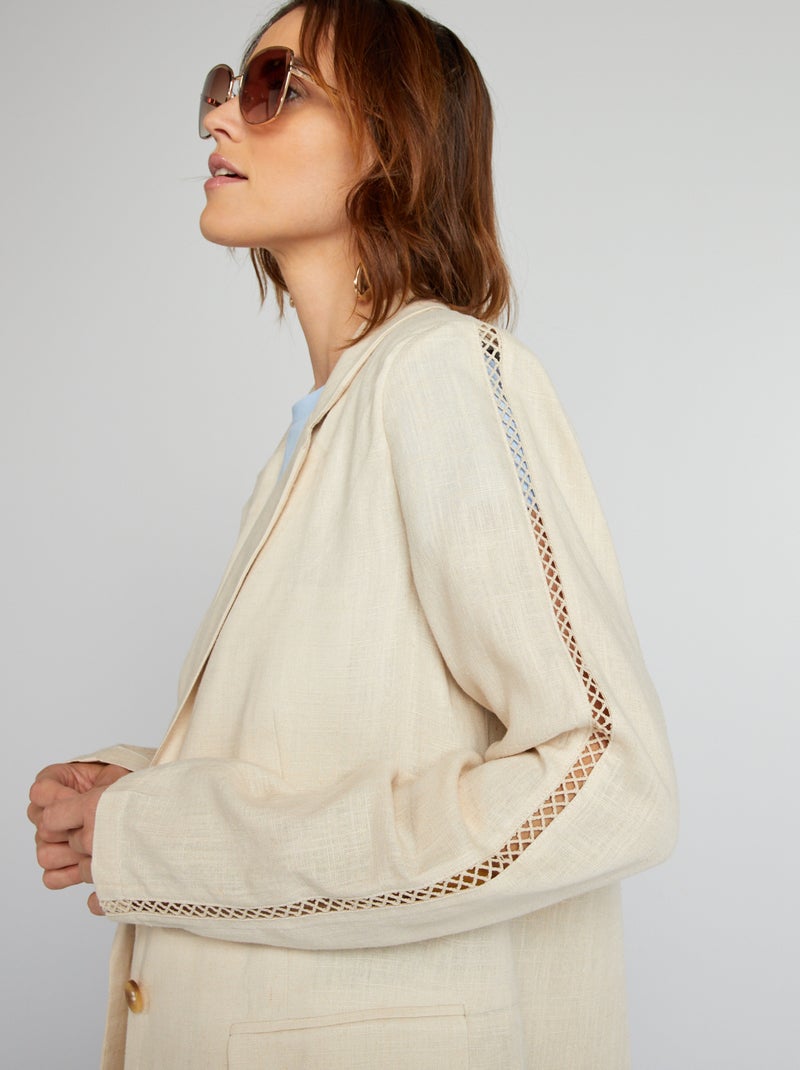 Veste mi longue avec manches ajourées Beige - Kiabi
