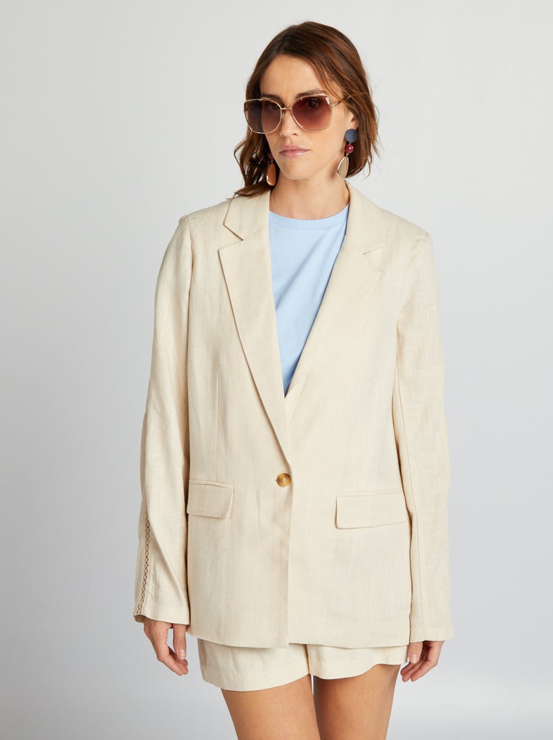 Veste mi longue avec manches ajourées Beige - Kiabi