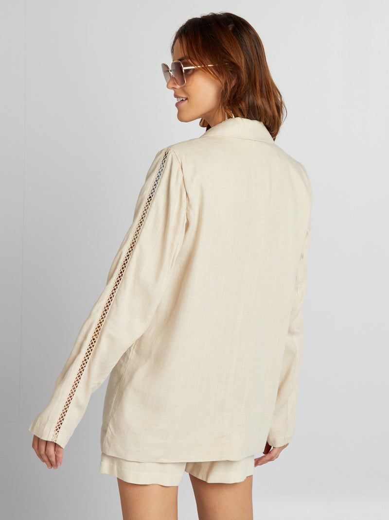 Veste mi longue avec manches ajourées Beige - Kiabi