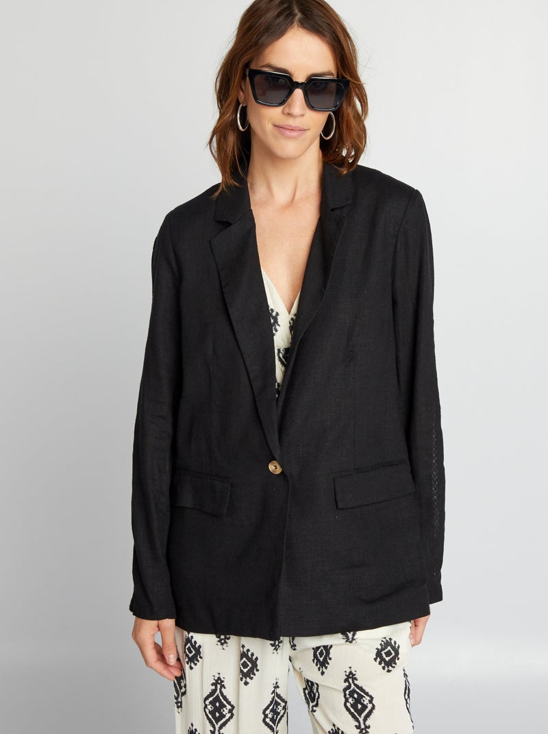 Veste mi longue avec manches ajourées noir - Kiabi