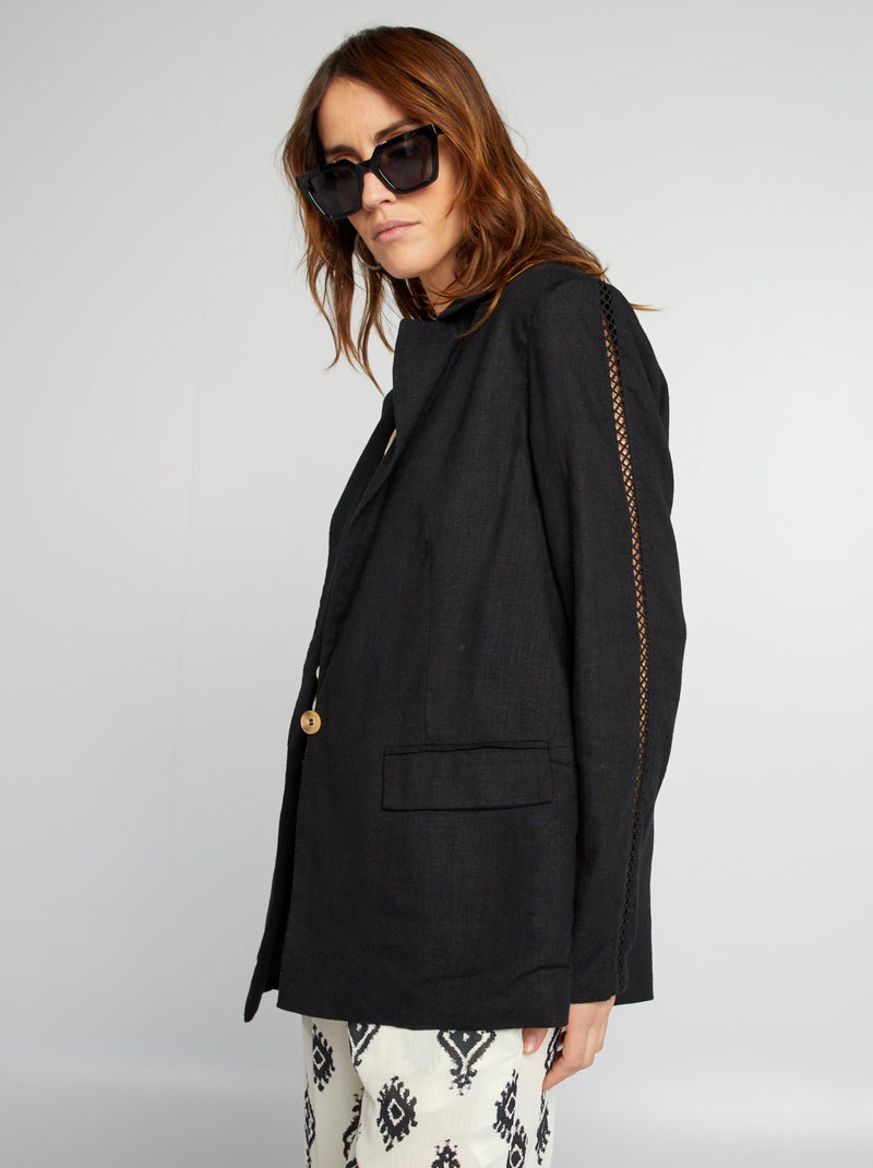 Veste mi longue avec manches ajourées noir - Kiabi