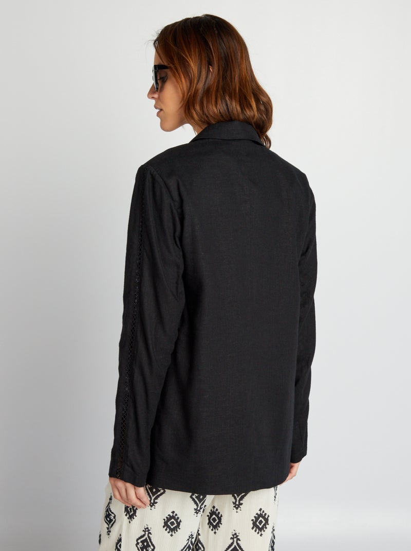 Veste mi longue avec manches ajourées noir - Kiabi