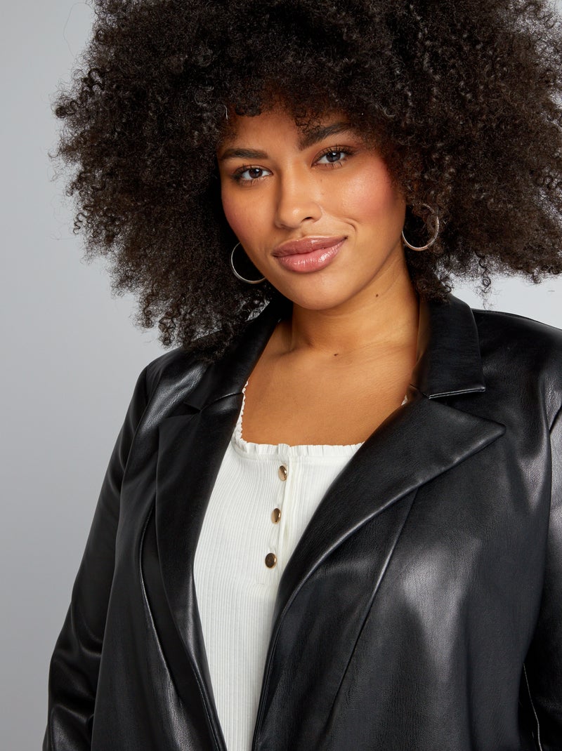 Veste mi-longue en simili - noir - Kiabi - 39.00�?�