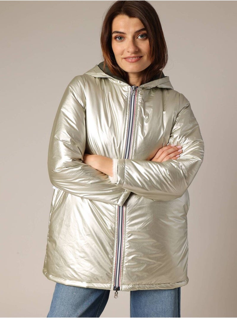 Veste mi-longue réversible 'Deeluxe' Kaki Femme Kiabi