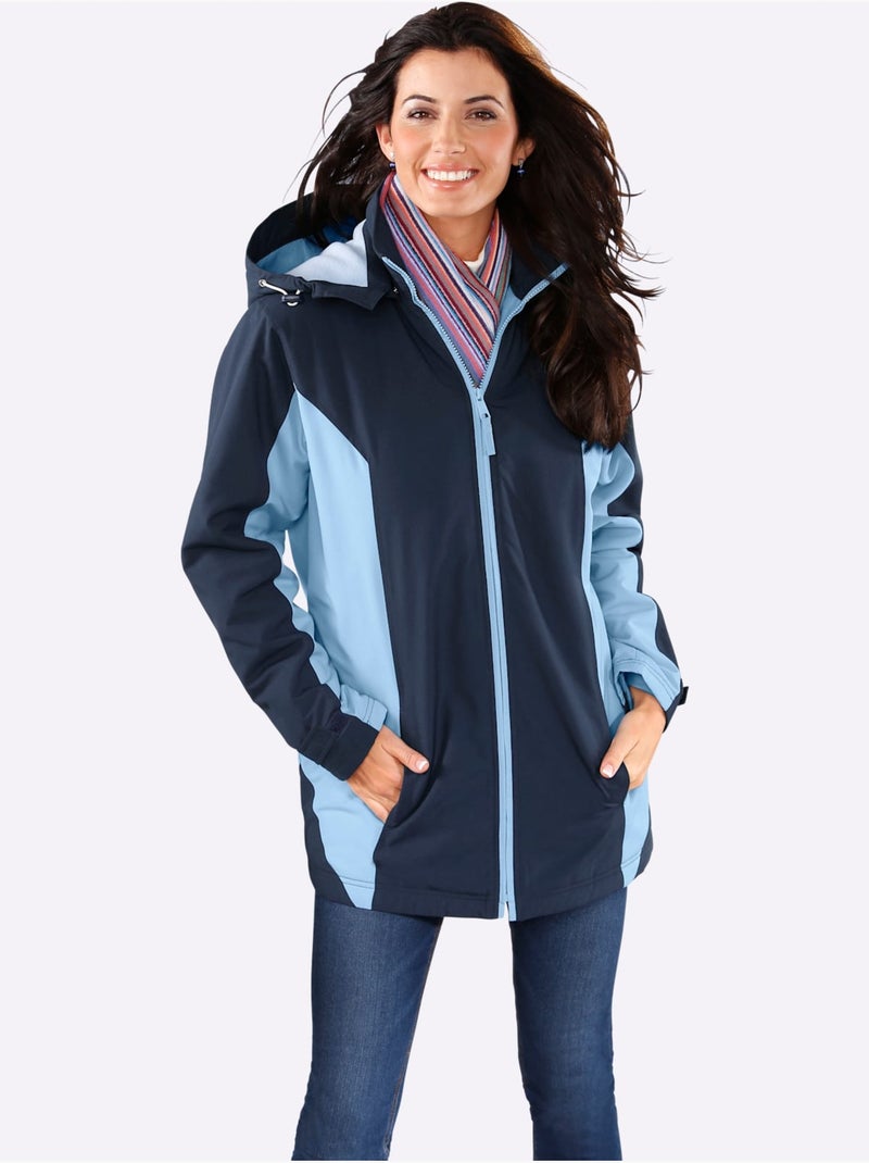 Veste microfibre à col montant avec capuche amovible et poches - taille standard - moda vilona Bleu Bleu marine - Kiabi
