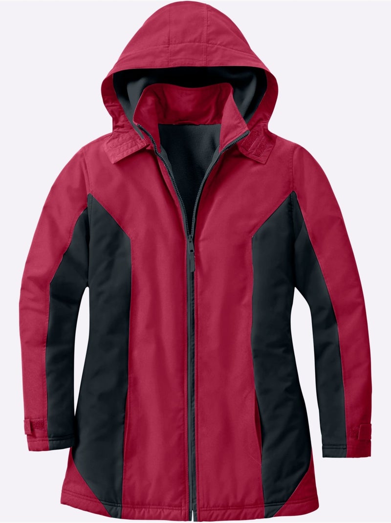 Veste microfibre à col transformable et capuche amovible - taille standard - moda vilona Noir Rouge - Kiabi