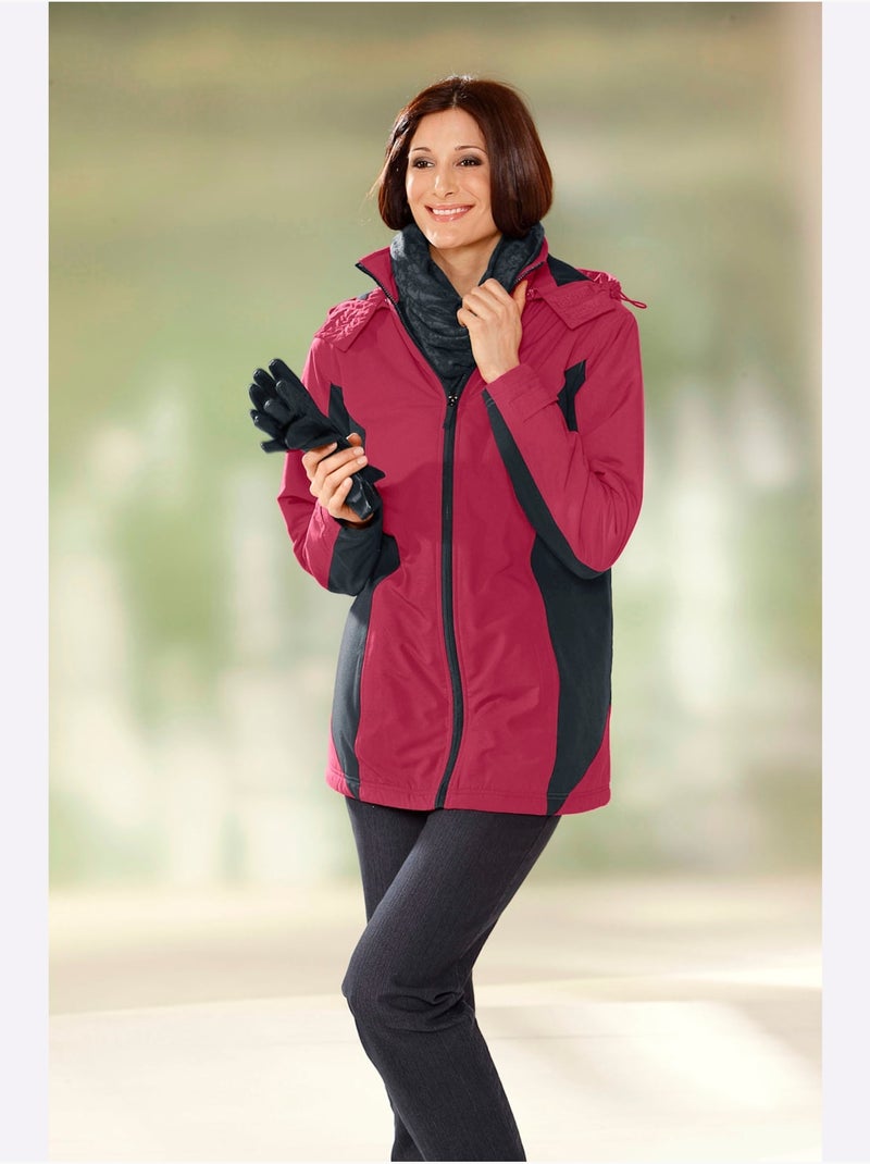Veste microfibre à col transformable et capuche amovible - taille standard - moda vilona Noir Rouge - Kiabi
