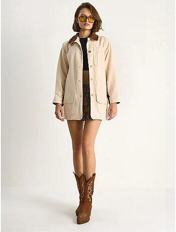 Veste midi boutonnée en faux daim avec col chemise lucci