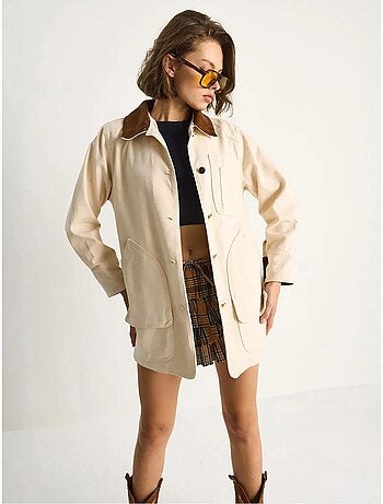 Veste midi boutonnée en faux daim avec col chemise lucci