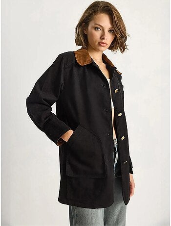 Veste midi boutonnée en faux daim avec col chemise lucci