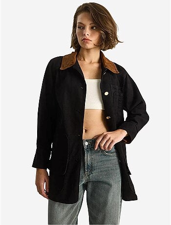 Veste midi boutonnée en faux daim avec col chemise lucci