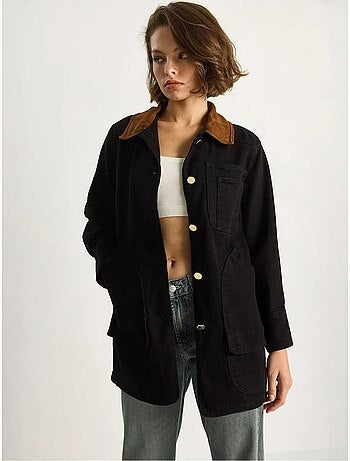 Veste midi boutonnée en faux daim avec col chemise lucci