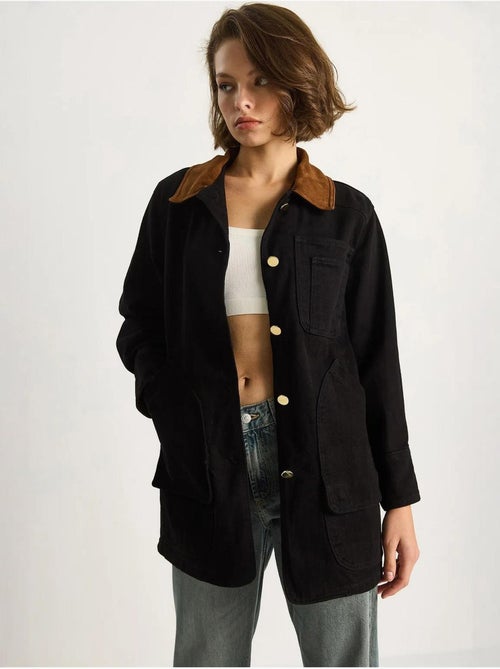 Veste midi boutonnée en faux daim avec col chemise lucci - Kiabi