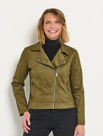 Veste motard zippée courte en suédine