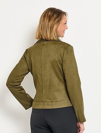 Veste motard zippée courte en suédine