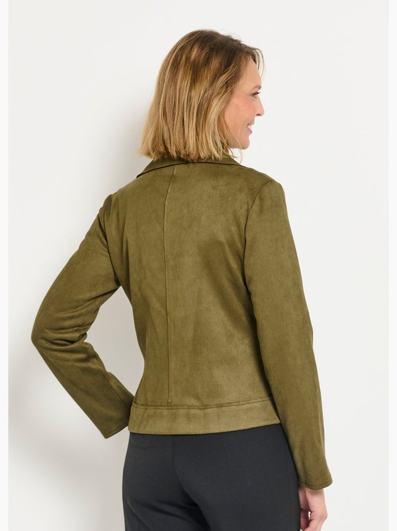 Veste motard zippée courte en suédine Kaki - Kiabi