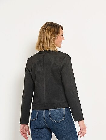 Veste motard zippée courte en suédine