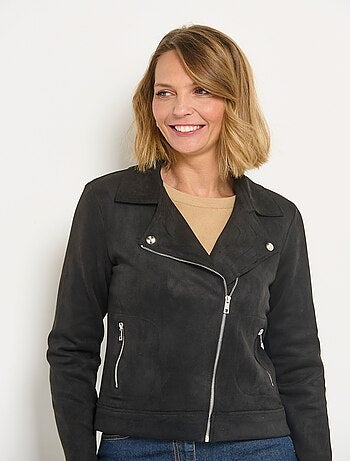 Veste motard zippée courte en suédine