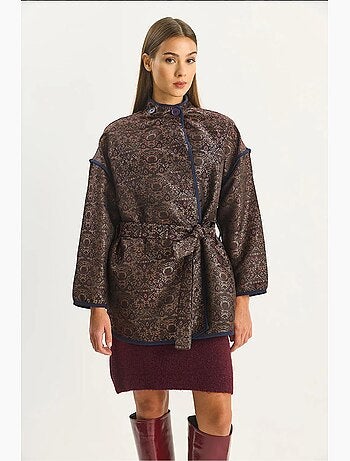 Veste oversize à motif jacquard et fermeture à boucle lucci
