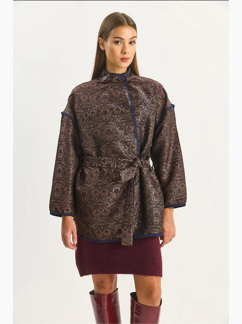 Veste oversize à motif jacquard et fermeture à boucle lucci Marron foncé - Kiabi