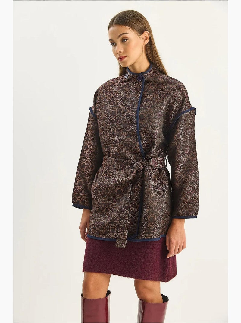 Veste oversize à motif jacquard et fermeture à boucle lucci Marron foncé - Kiabi