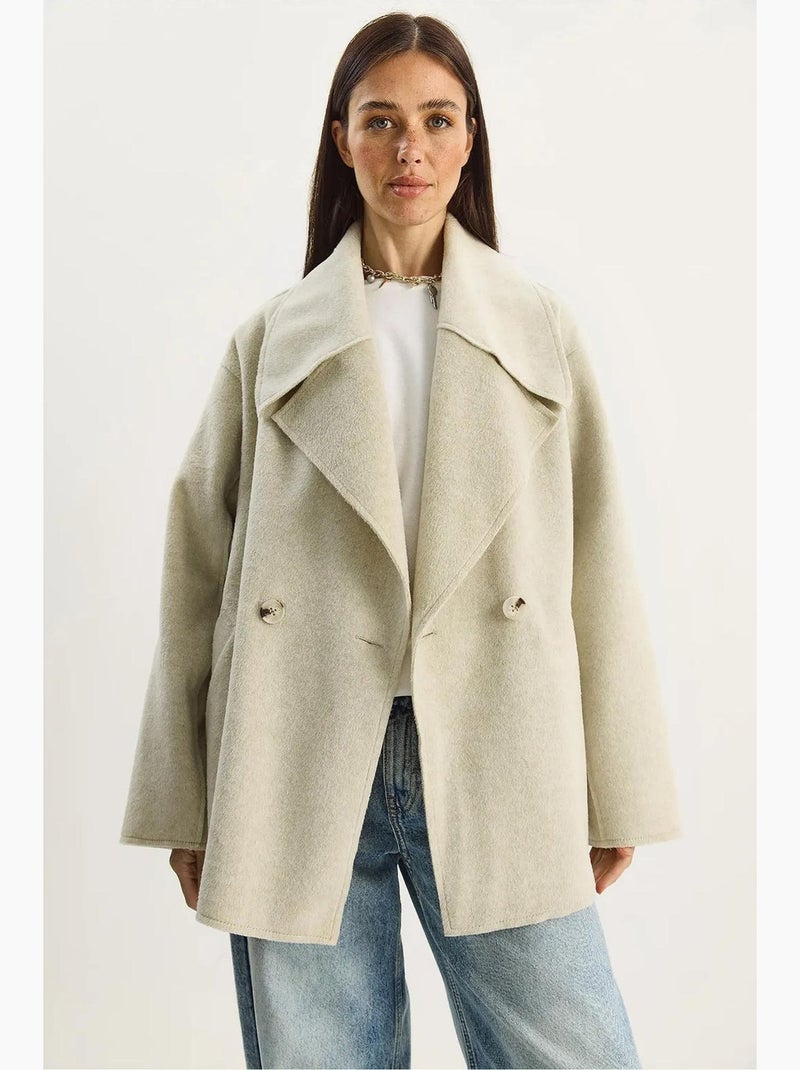 Veste oversize en feutre boutonnée à large col lucci Beige argile - Kiabi