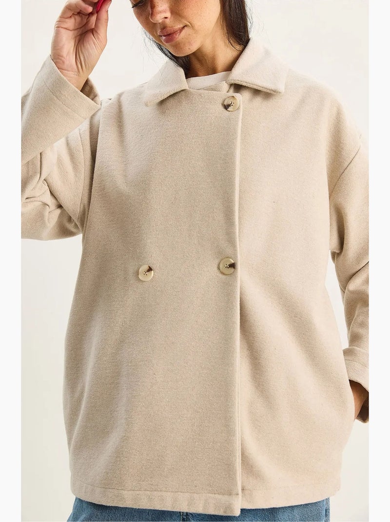 Veste oversize en gabardine avec fermeture boutonnée lucci Beige argile - Kiabi