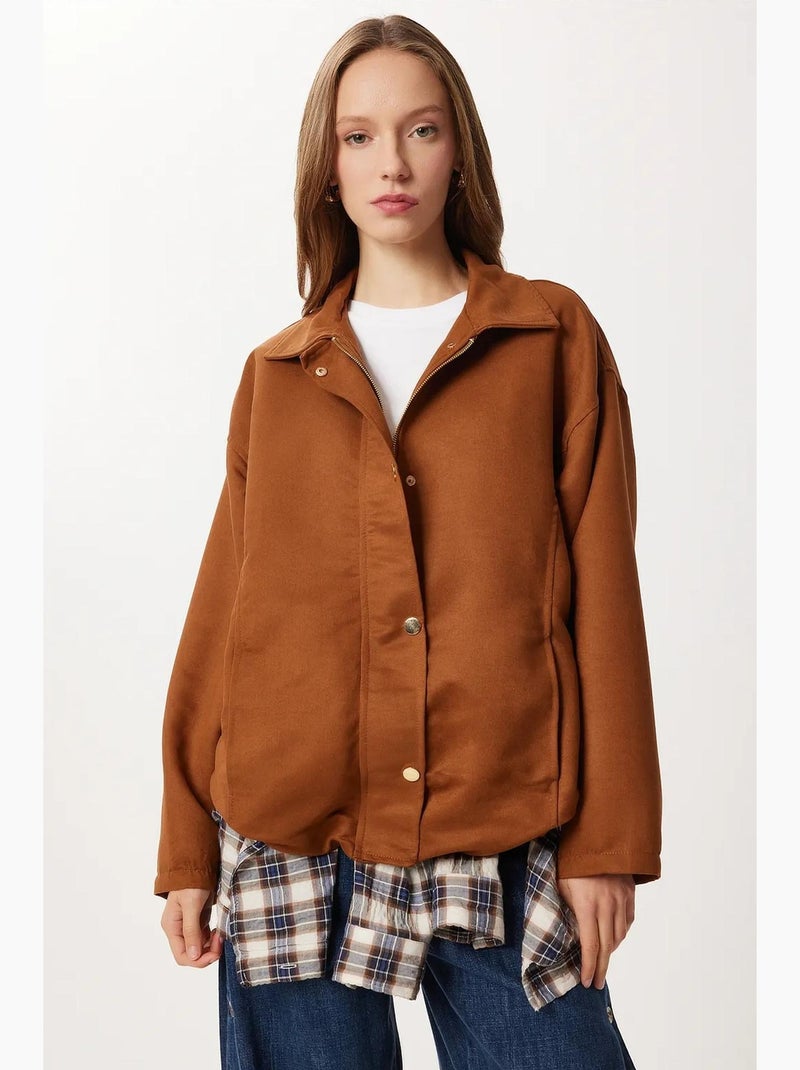 Veste oversize en gabardine avec fermeture éclair istanbul Grège - Kiabi