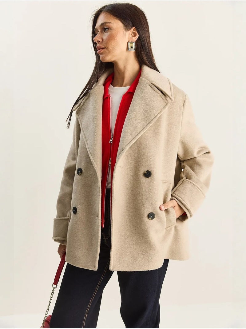 Veste oversize en gabardine boutonnée avec poches lucci Beige argile - Kiabi