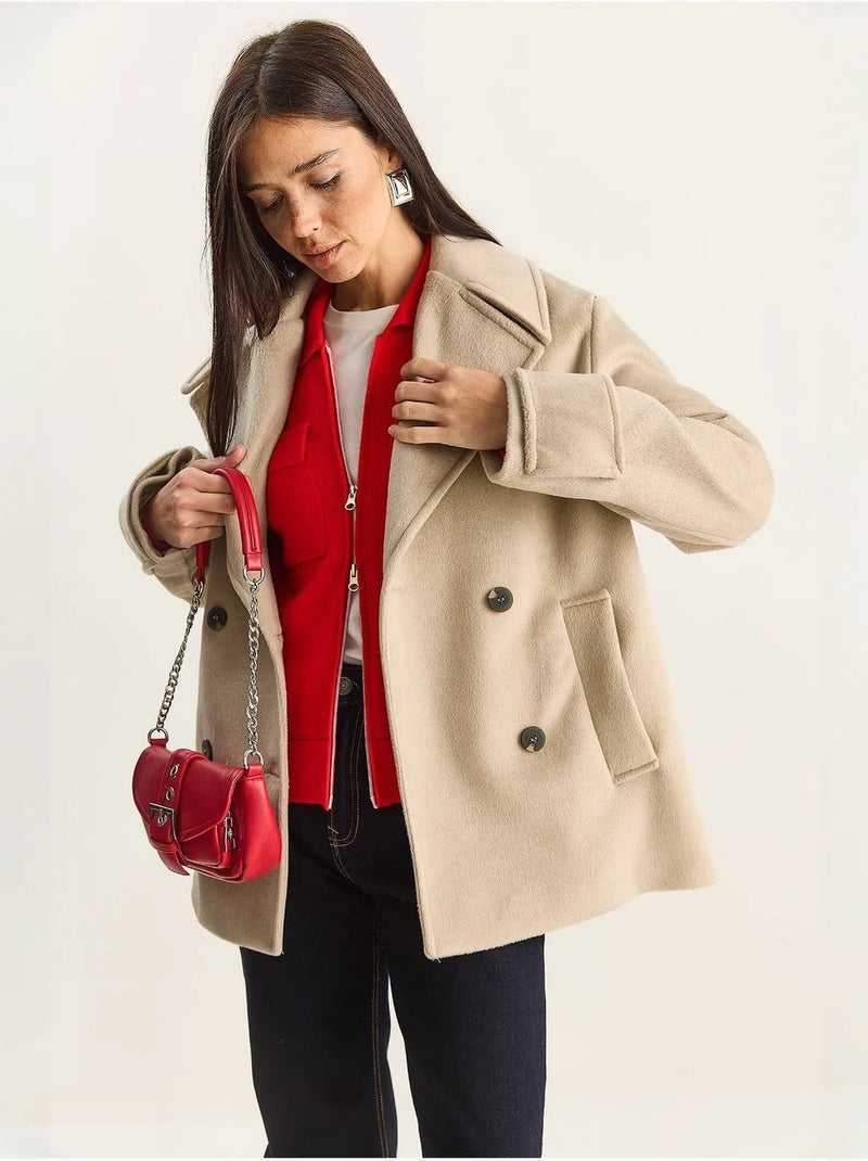 Veste oversize en gabardine boutonnée avec poches lucci Beige argile - Kiabi