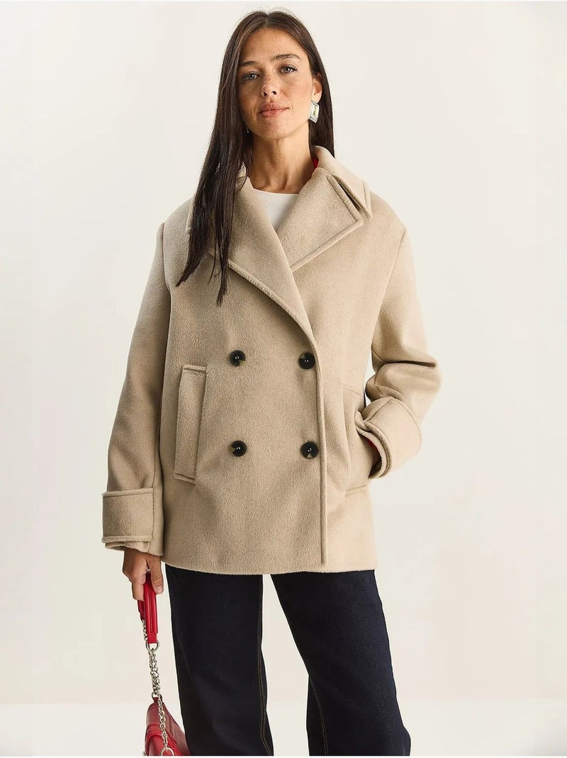 Veste oversize en gabardine boutonnée avec poches lucci Beige argile - Kiabi