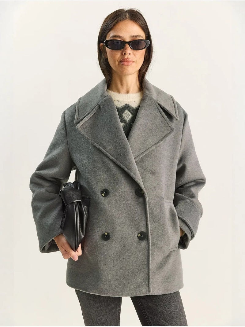 Veste oversize en gabardine boutonnée avec poches lucci Gris foncé - Kiabi