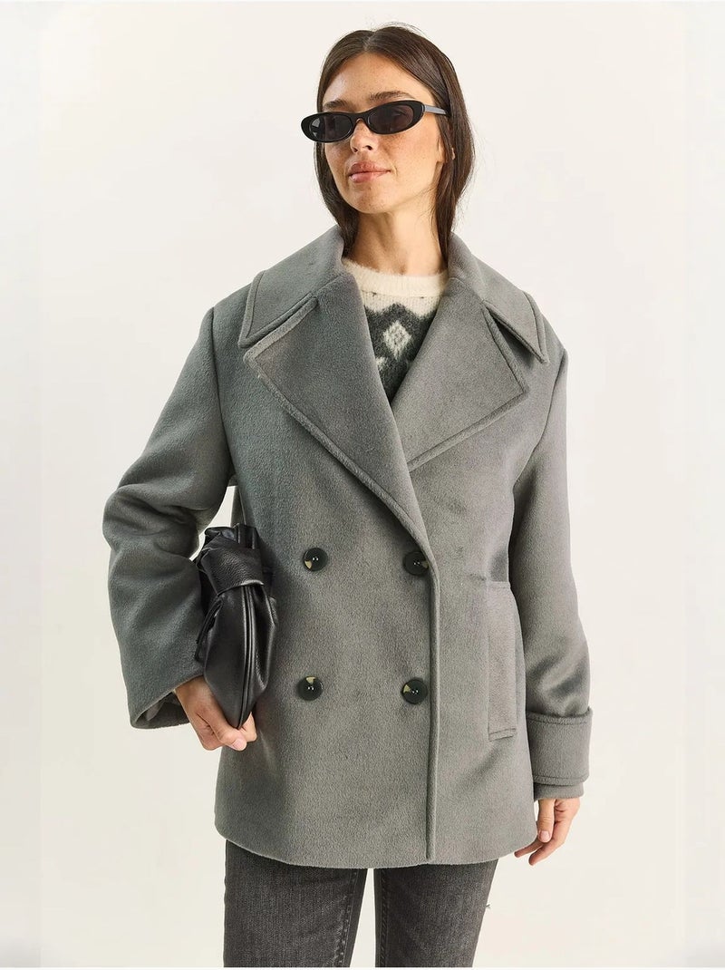Veste oversize en gabardine boutonnée avec poches lucci Gris foncé - Kiabi