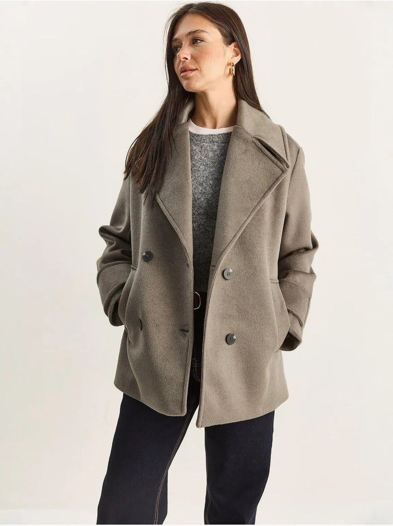 Veste oversize en gabardine boutonnée avec poches lucci Kaki - Kiabi