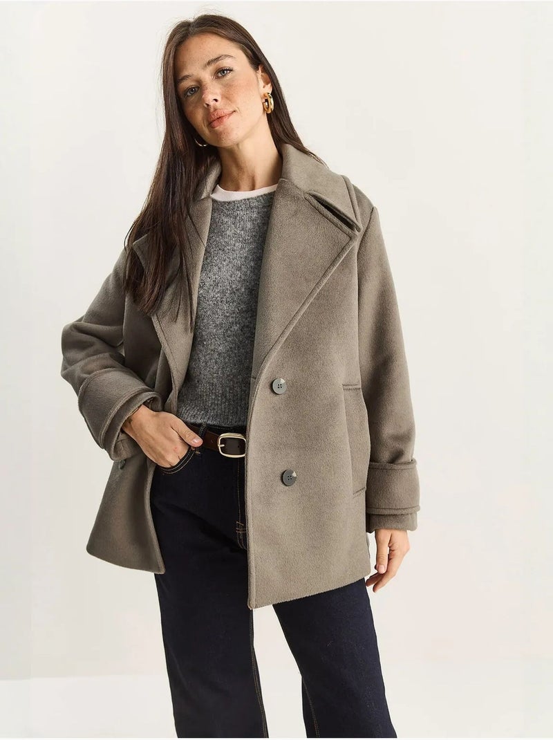 Veste oversize en gabardine boutonnée avec poches lucci Kaki - Kiabi