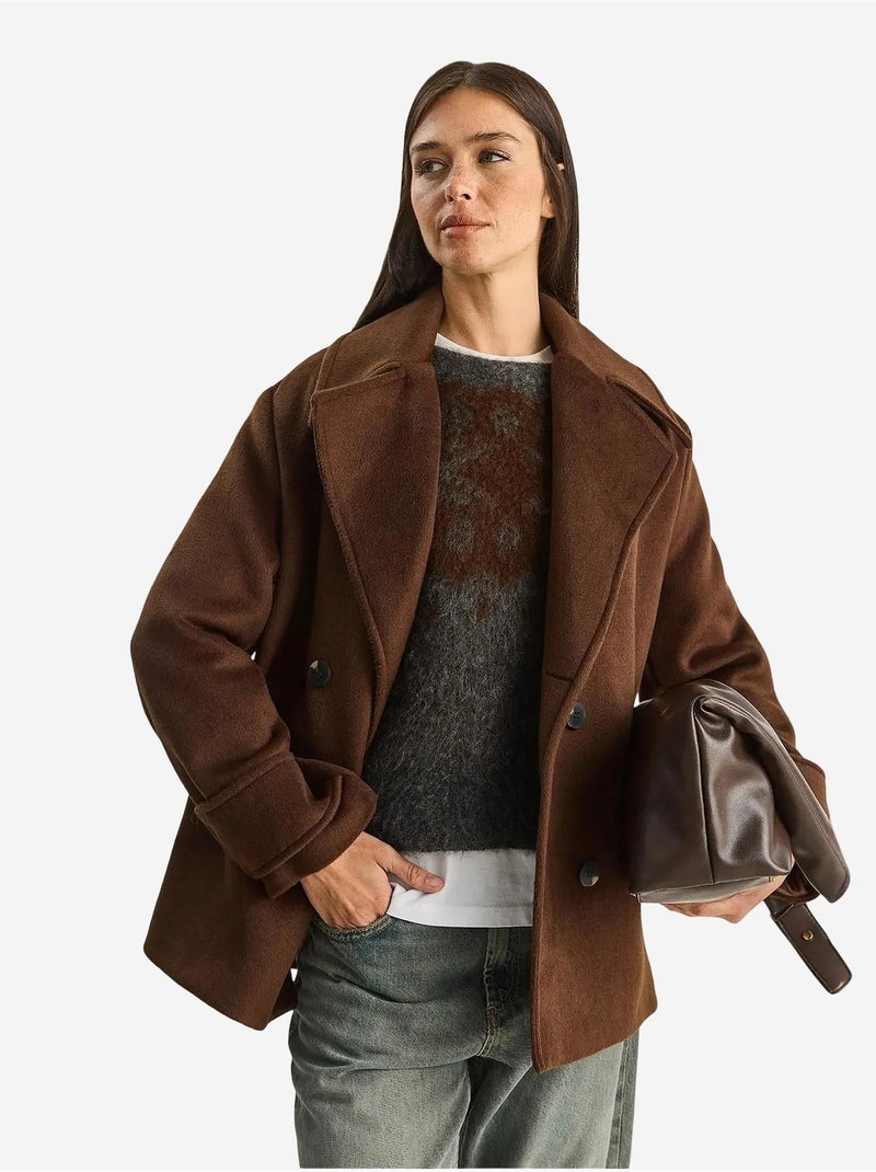 Veste oversize en gabardine boutonnée avec poches lucci Marron foncé - Kiabi