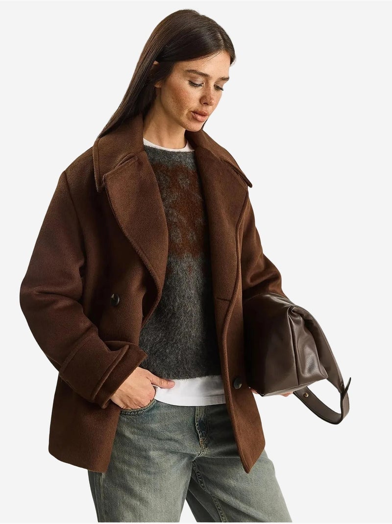 Veste oversize en gabardine boutonnée avec poches lucci Marron foncé - Kiabi