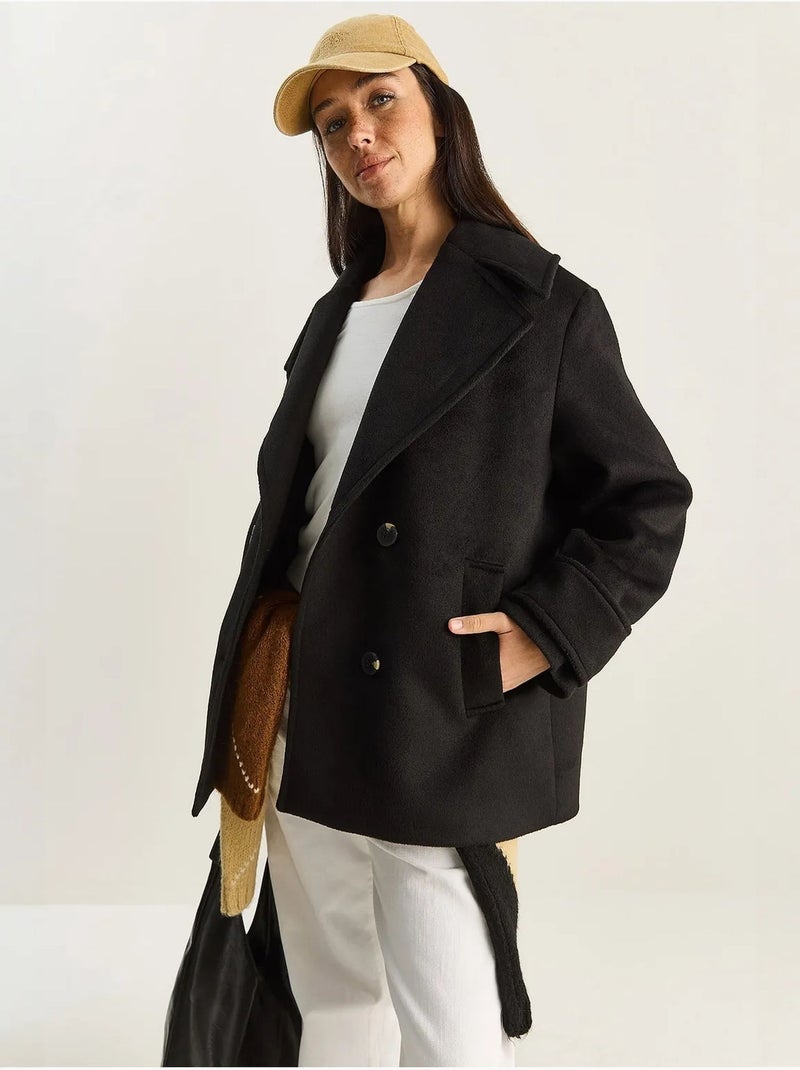 Veste oversize en gabardine boutonnée avec poches lucci Noir - Kiabi