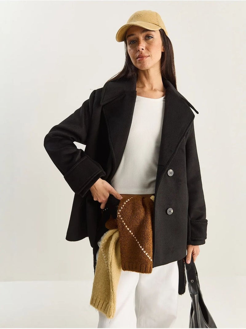 Veste oversize en gabardine boutonnée avec poches lucci Noir - Kiabi