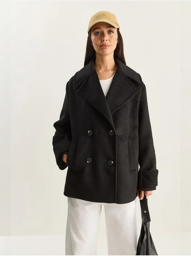 Veste oversize en gabardine boutonnée avec poches lucci Noir - Kiabi