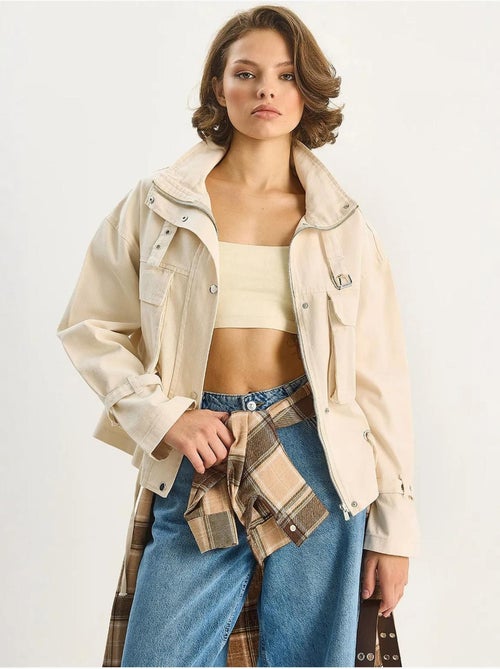 Veste oversize en gabardine de coton avec fermeture boutonnée lucci - Kiabi Veste oversize en gabardine de coton avec fermeture boutonnée lucci - Kiabi